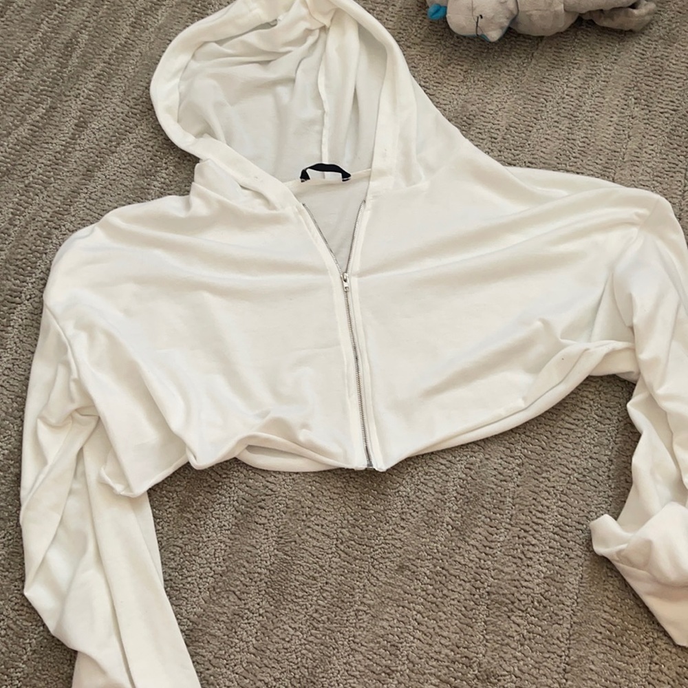 cropped white zip up jacket